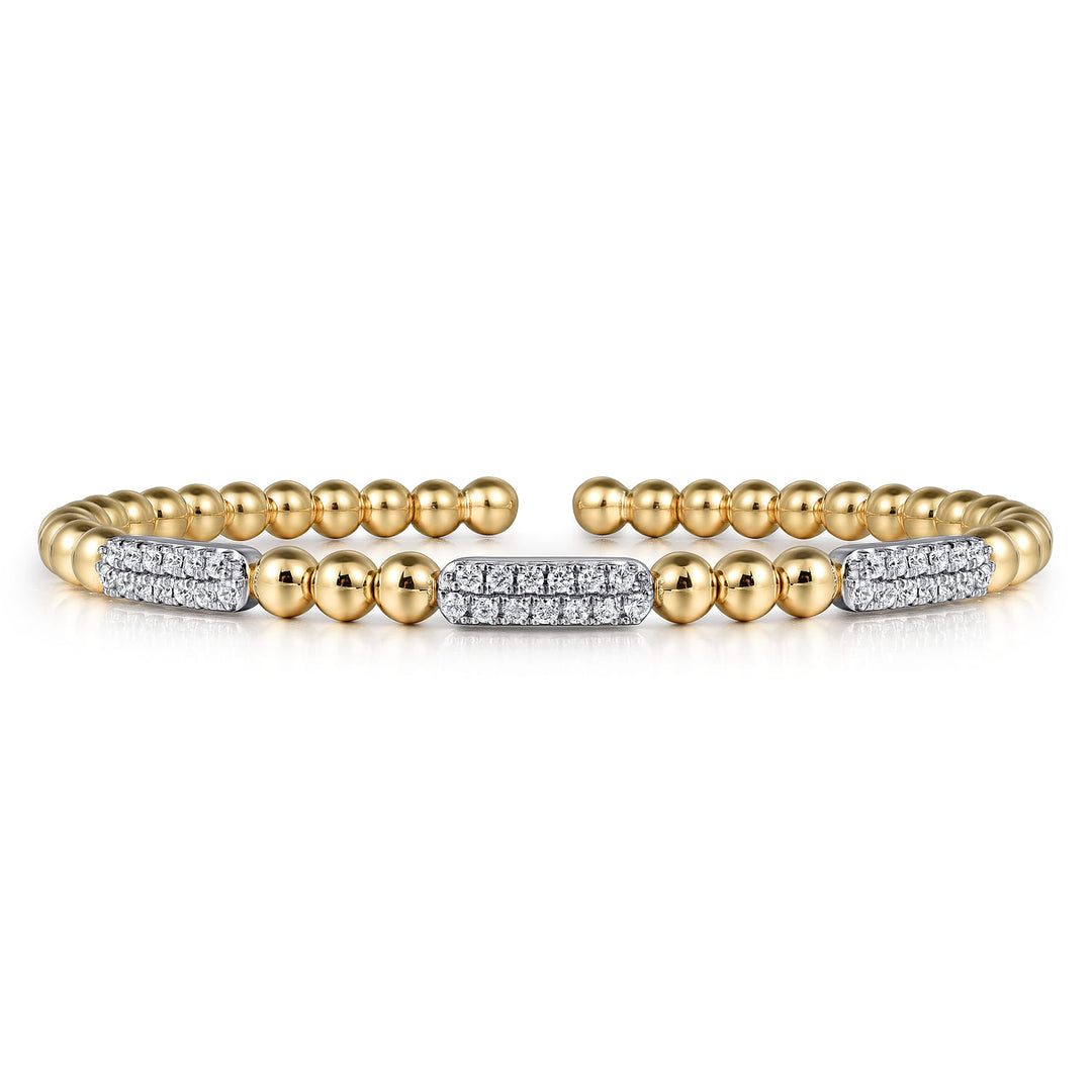 Bujukan 14K Two-Tone Gold Diamond Pavé Bar Beaded Split Bangle Bracelet