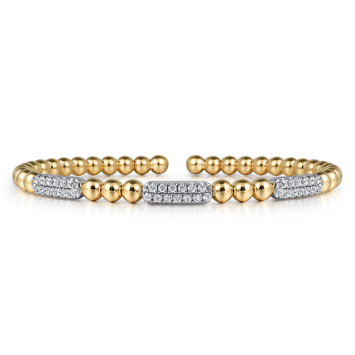 Bujukan 14K Two-Tone Gold Diamond Pavé Bar Beaded Split Bangle Bracelet