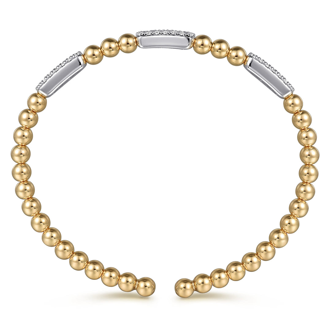 Bujukan 14K Two-Tone Gold Diamond Pavé Bar Beaded Split Bangle Bracelet