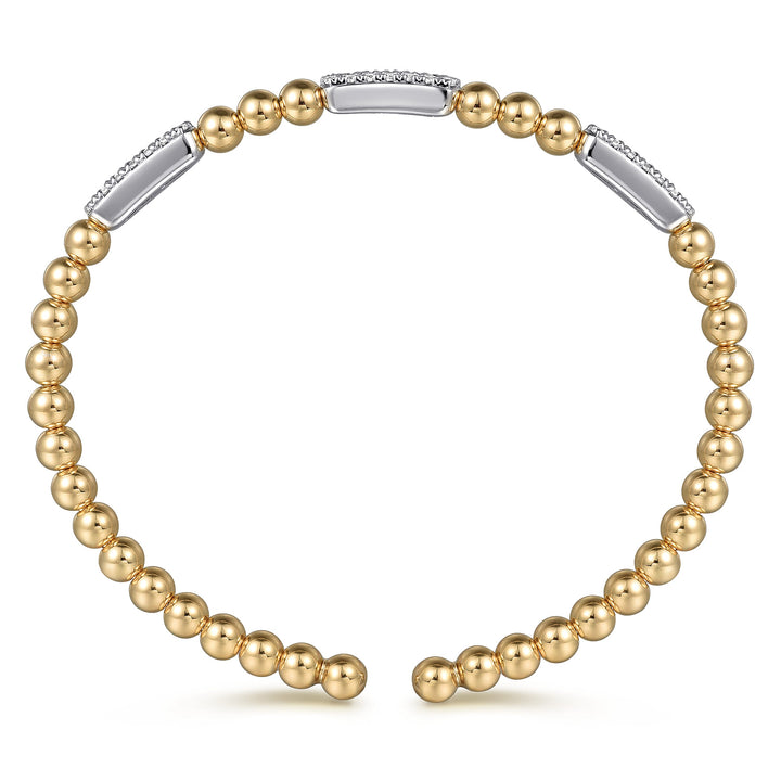Bujukan 14K Two-Tone Gold Diamond Pavé Bar Beaded Split Bangle Bracelet
