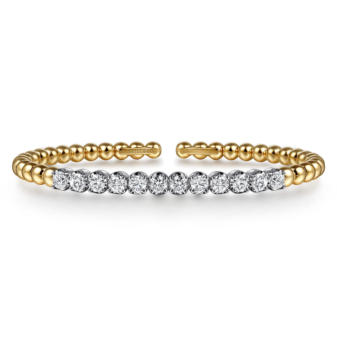 Bujukan 14K Two-Tone Gold Beaded Split Bangle Bracelet