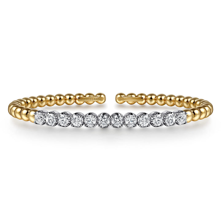 Bujukan 14K Two-Tone Gold Beaded Split Bangle Bracelet