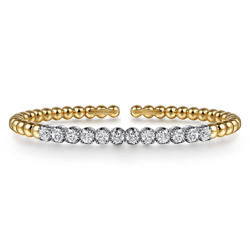 Bujukan 14K Two-Tone Gold Beaded Split Bangle Bracelet