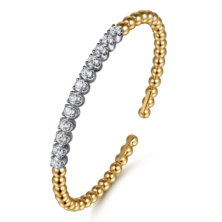 Bujukan 14K Two-Tone Gold Beaded Split Bangle Bracelet