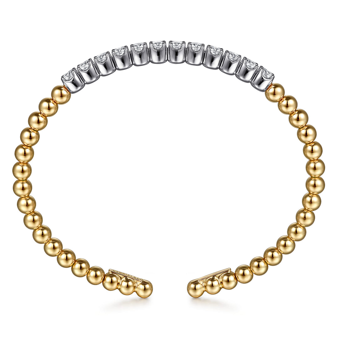 Bujukan 14K Two-Tone Gold Beaded Split Bangle Bracelet