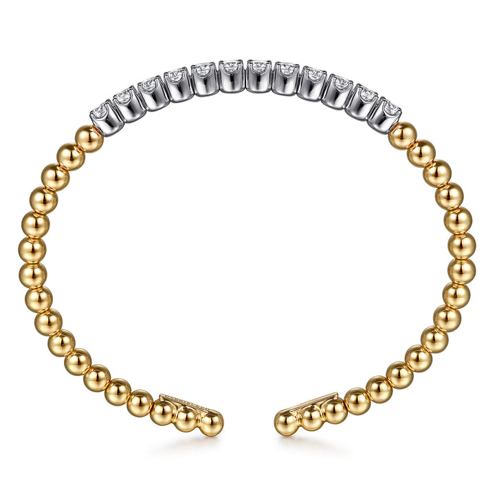 Bujukan 14K Two-Tone Gold Beaded Split Bangle Bracelet