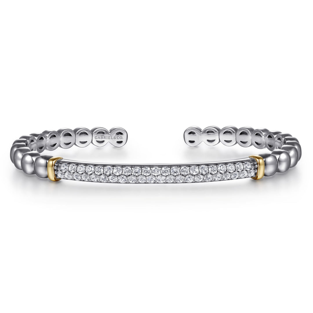 14K Gold & Sterling Silver White Sapphire Bangle Bracelet