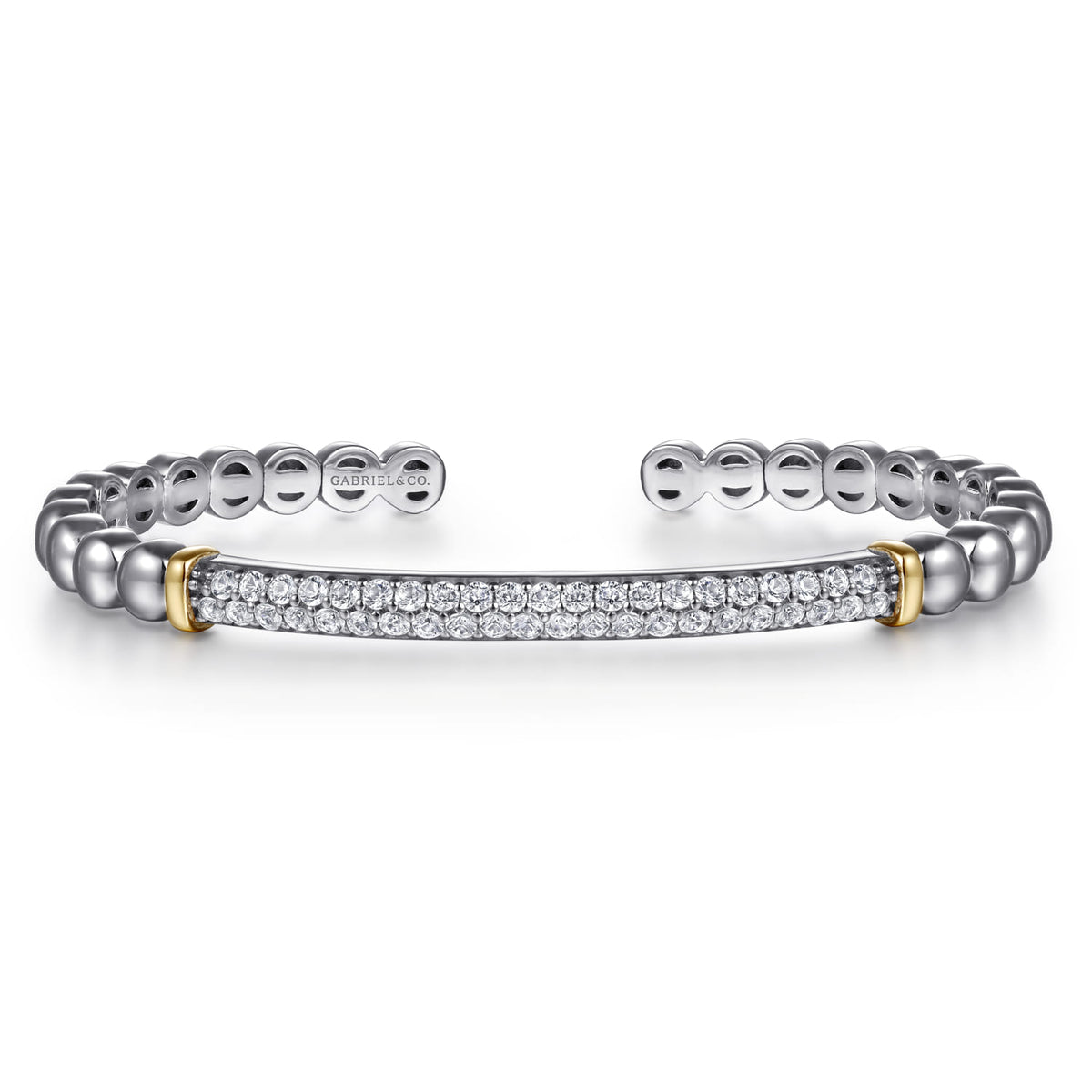14K Gold & Sterling Silver White Sapphire Bangle Bracelet