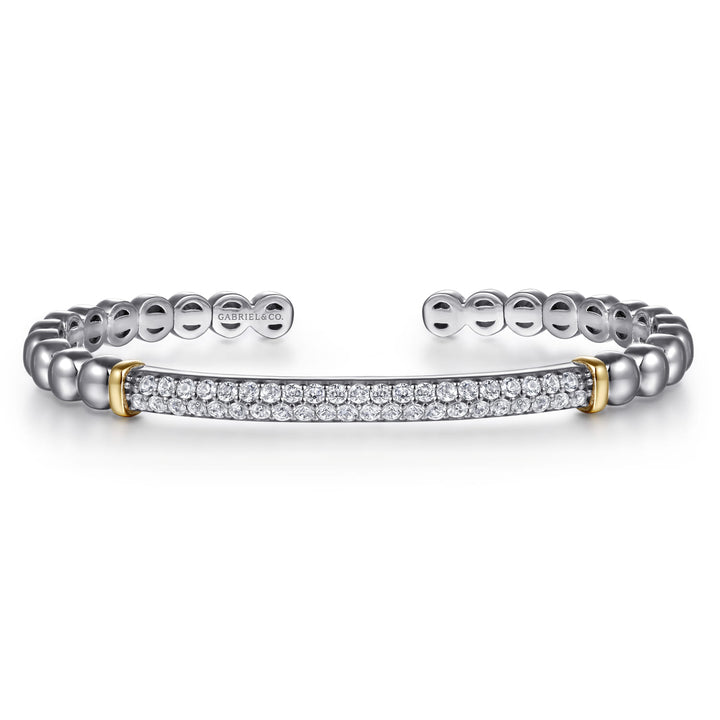 14K Gold & Sterling Silver White Sapphire Bangle Bracelet