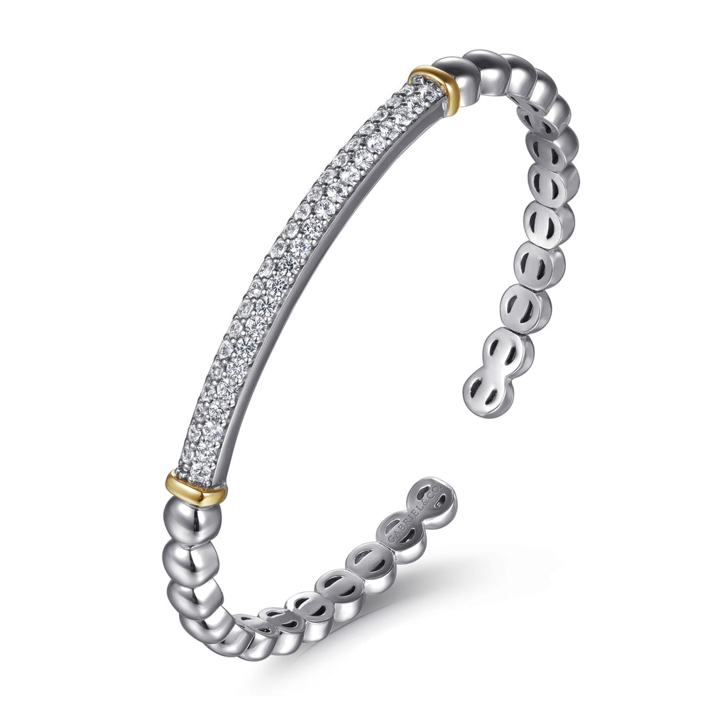 14K Gold & Sterling Silver White Sapphire Bangle Bracelet