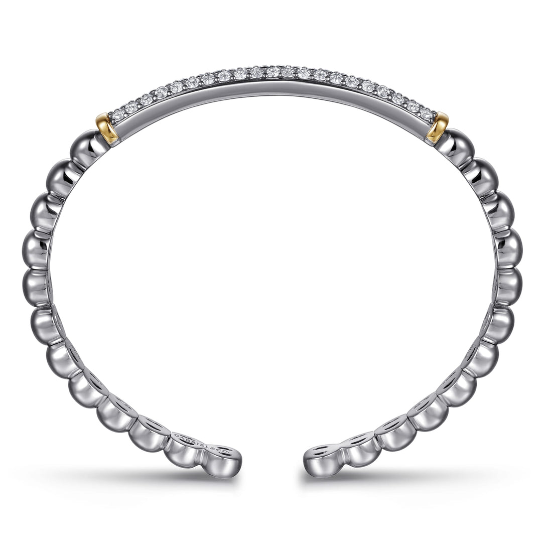 14K Gold & Sterling Silver White Sapphire Bangle Bracelet