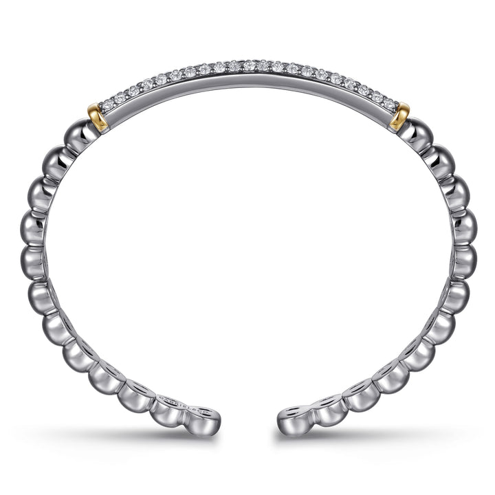 14K Gold & Sterling Silver White Sapphire Bangle Bracelet
