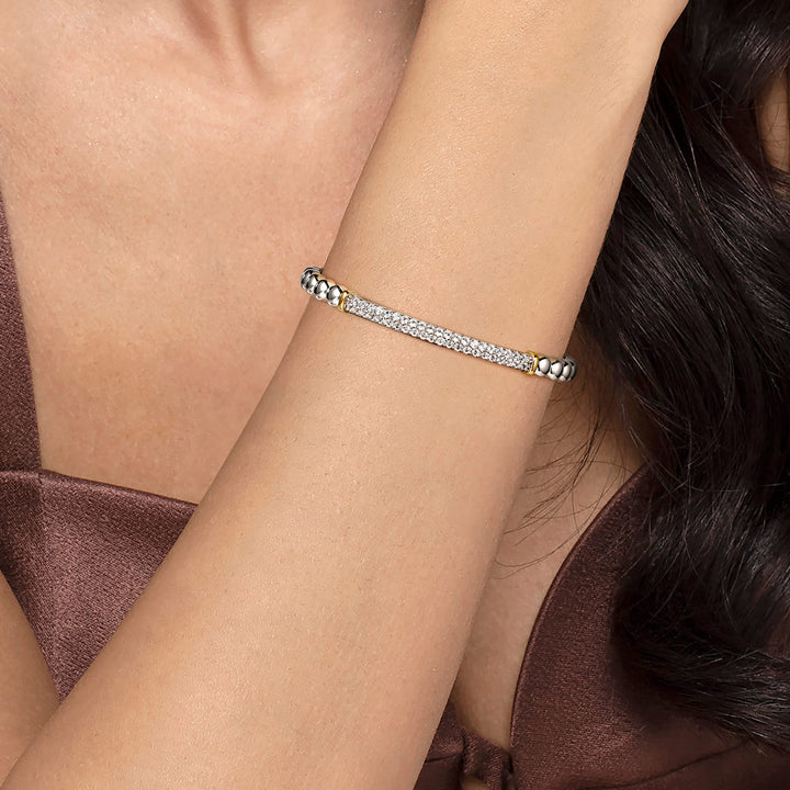 14K Gold & Sterling Silver White Sapphire Bangle Bracelet