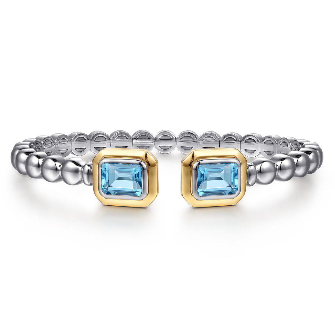 14K Gold & Sterling Silver Blue Topaz Octagon Bangle Bracelet