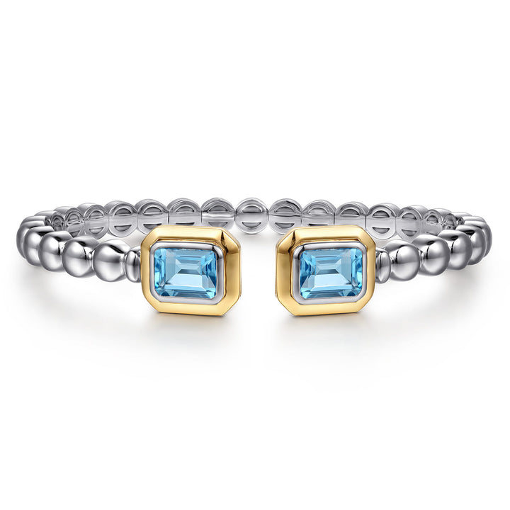 14K Gold & Sterling Silver Blue Topaz Octagon Bangle Bracelet