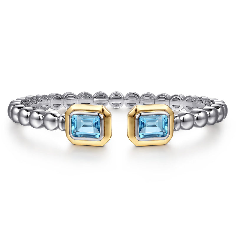 14K Gold & Sterling Silver Blue Topaz Octagon Bangle Bracelet