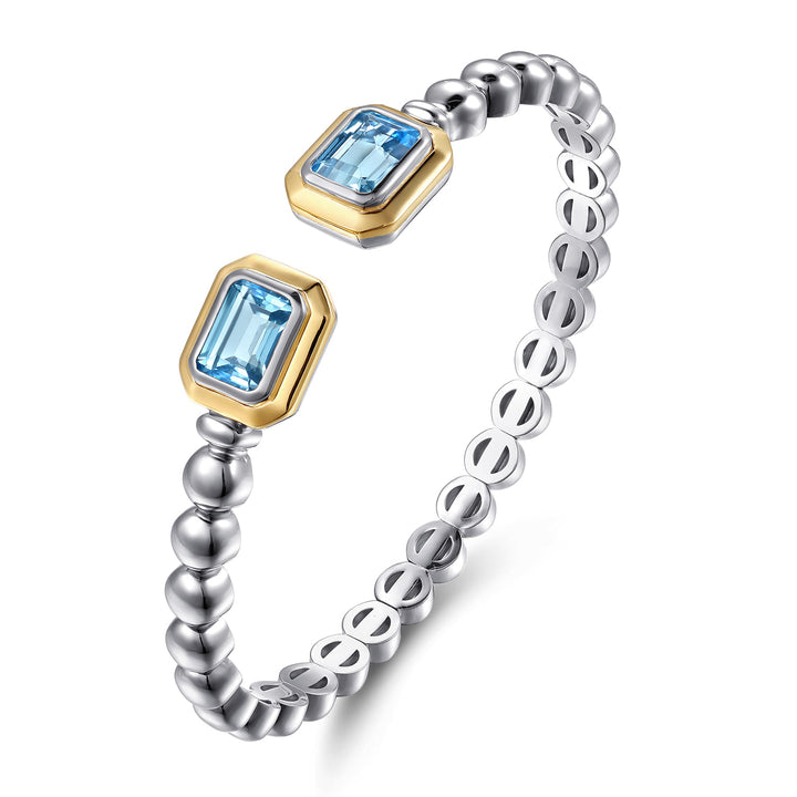 14K Gold & Sterling Silver Blue Topaz Octagon Bangle Bracelet