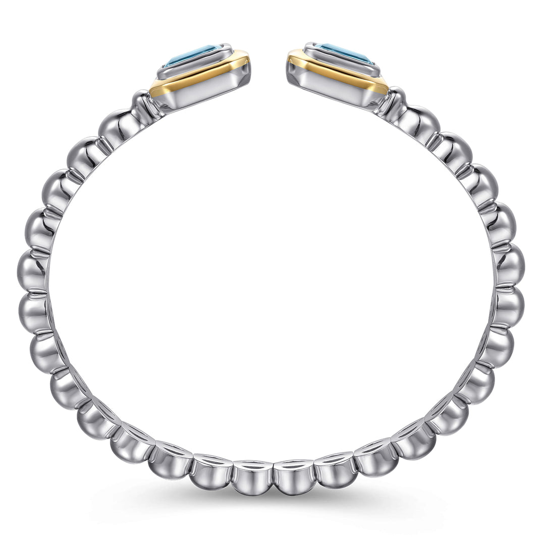 14K Gold & Sterling Silver Blue Topaz Octagon Bangle Bracelet