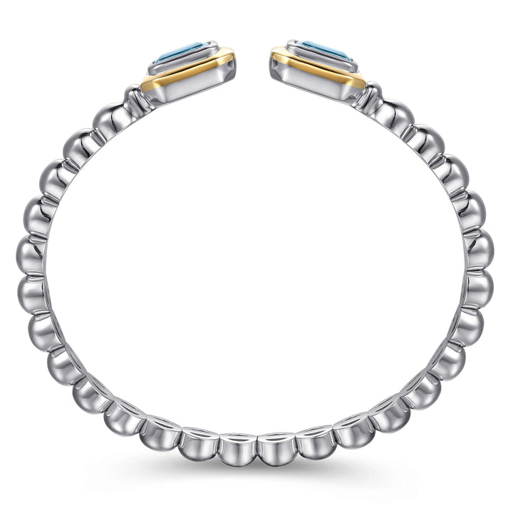 14K Gold & Sterling Silver Blue Topaz Octagon Bangle Bracelet