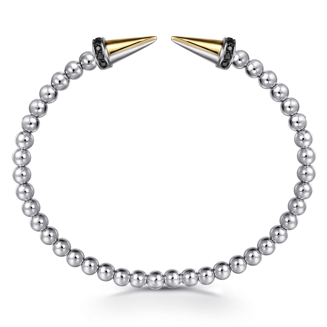 14K Gold & Sterling Silver Black Spinel Punk Bangle Bracelet