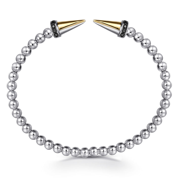 14K Gold & Sterling Silver Black Spinel Punk Bangle Bracelet