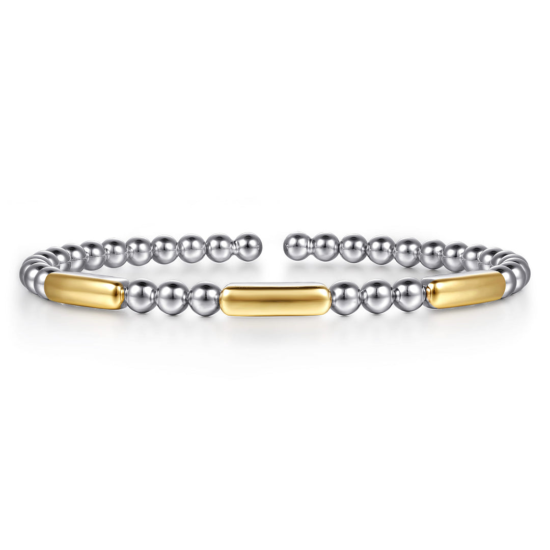 14K Gold & Sterling Silver Station Bar Bangle Bracelet