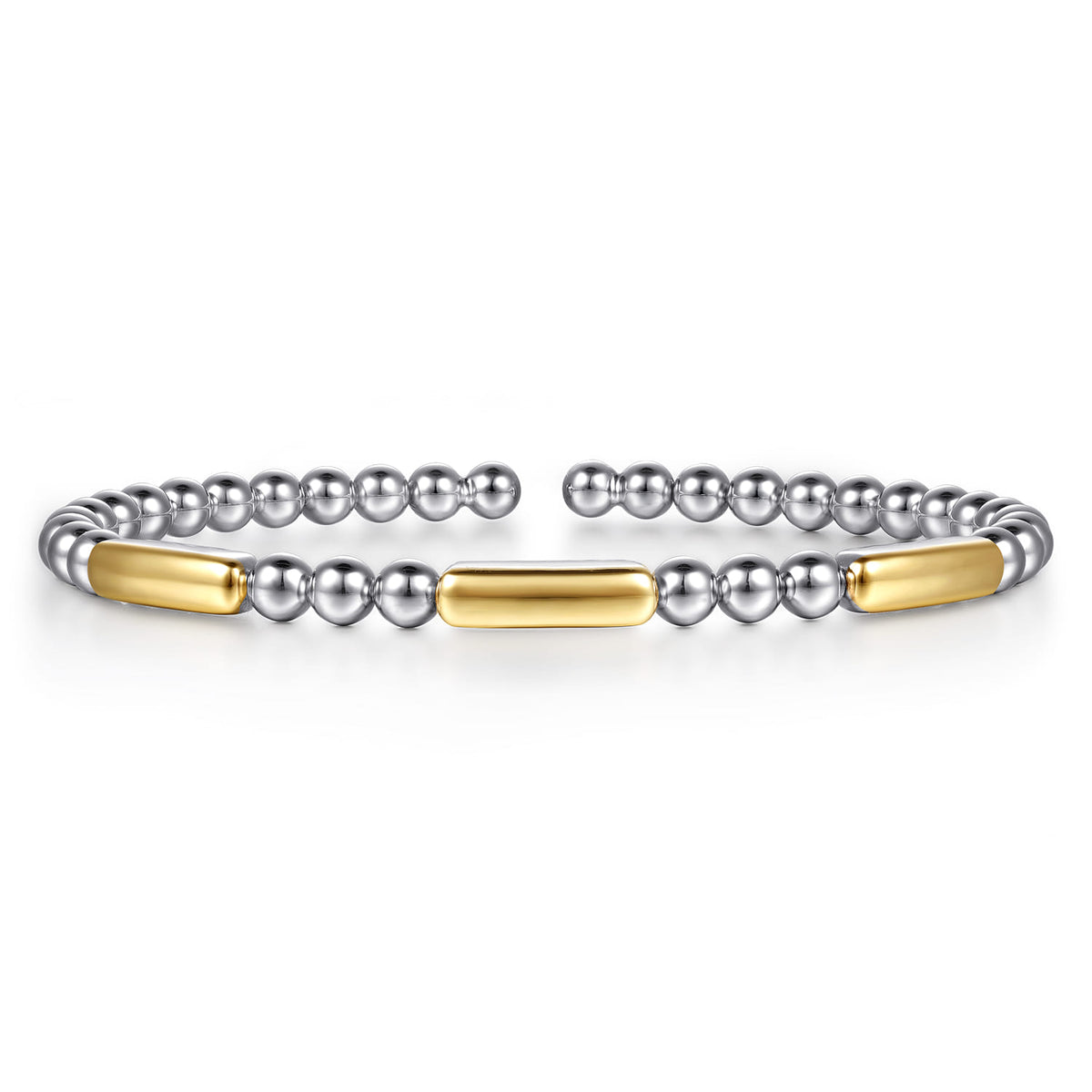 14K Gold & Sterling Silver Station Bar Bangle Bracelet