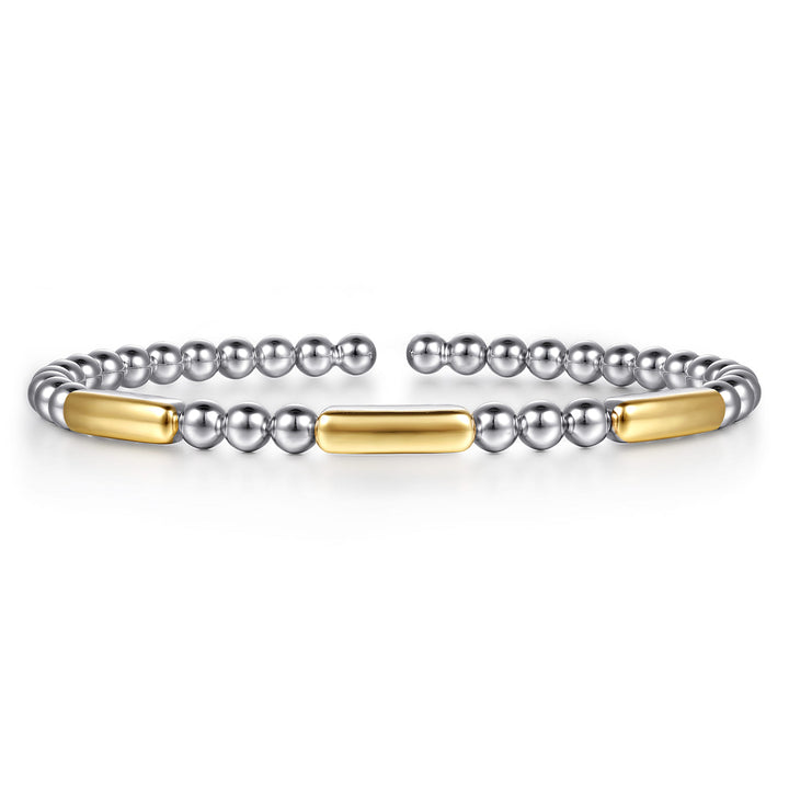 14K Gold & Sterling Silver Station Bar Bangle Bracelet