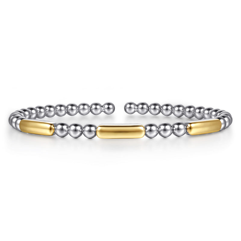 14K Gold & Sterling Silver Station Bar Bangle Bracelet
