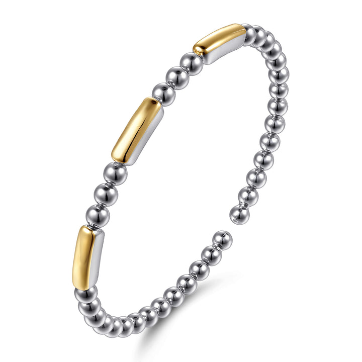 14K Gold & Sterling Silver Station Bar Bangle Bracelet