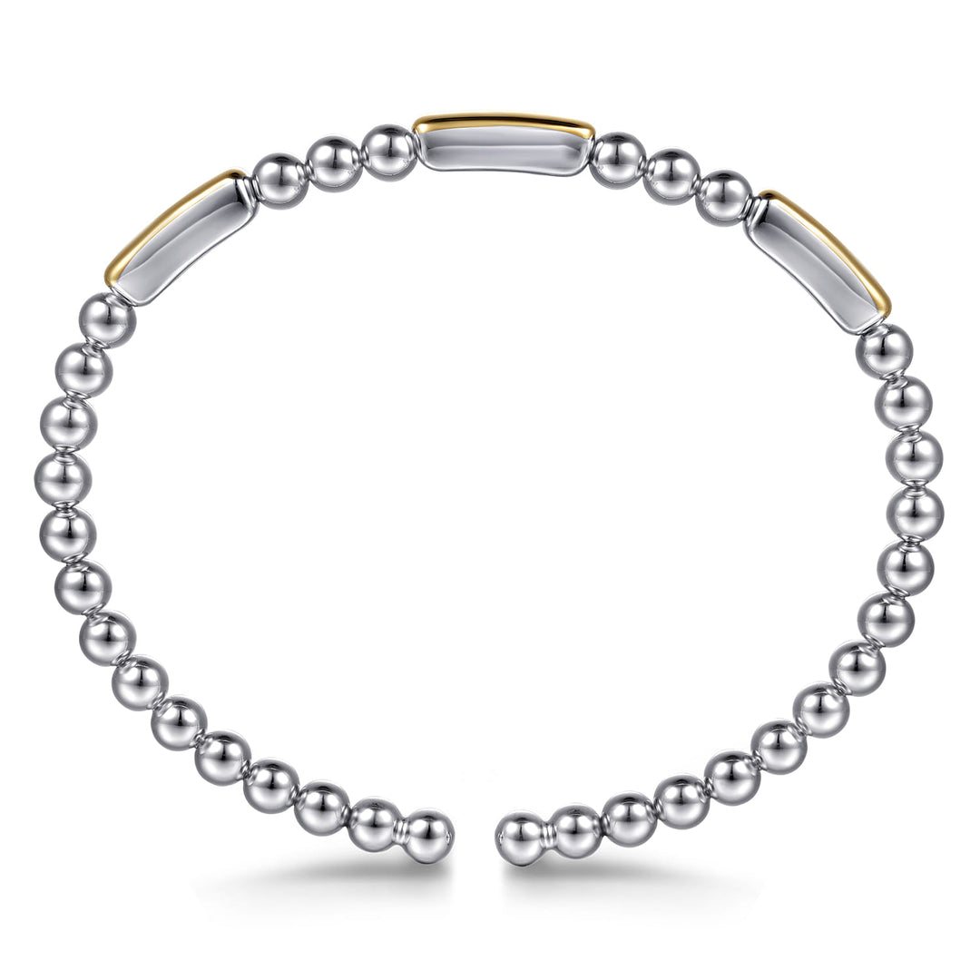 14K Gold & Sterling Silver Station Bar Bangle Bracelet