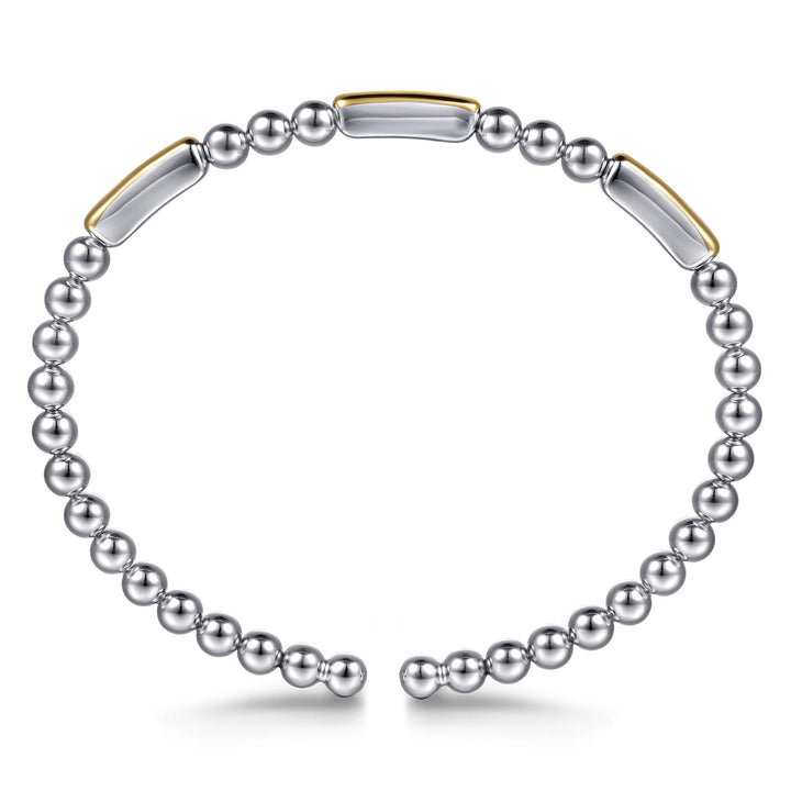 14K Gold & Sterling Silver Station Bar Bangle Bracelet