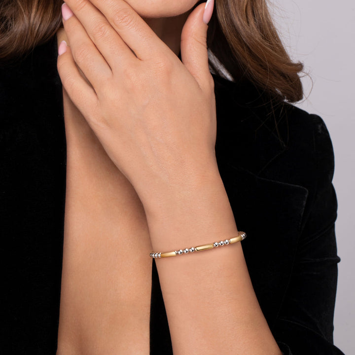 14K Gold & Sterling Silver Station Bar Bangle Bracelet