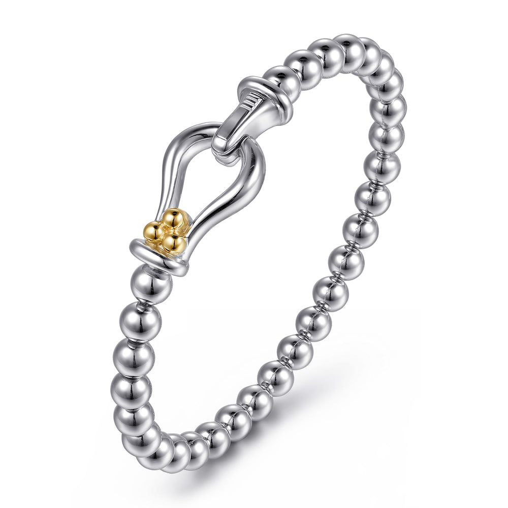 14K Gold & Sterling Silver Horse Shoe Bangle Bracelet