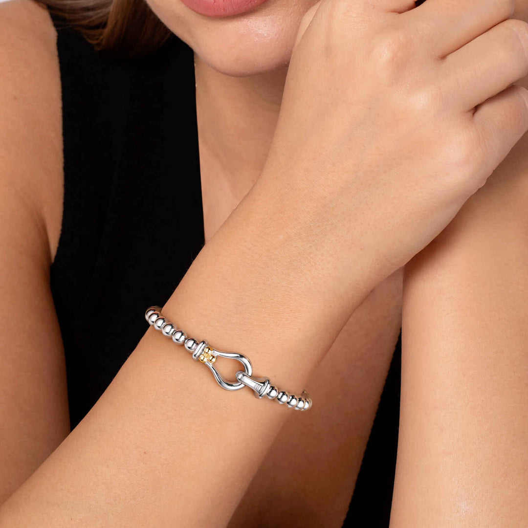 14K Gold & Sterling Silver Horse Shoe Bangle Bracelet