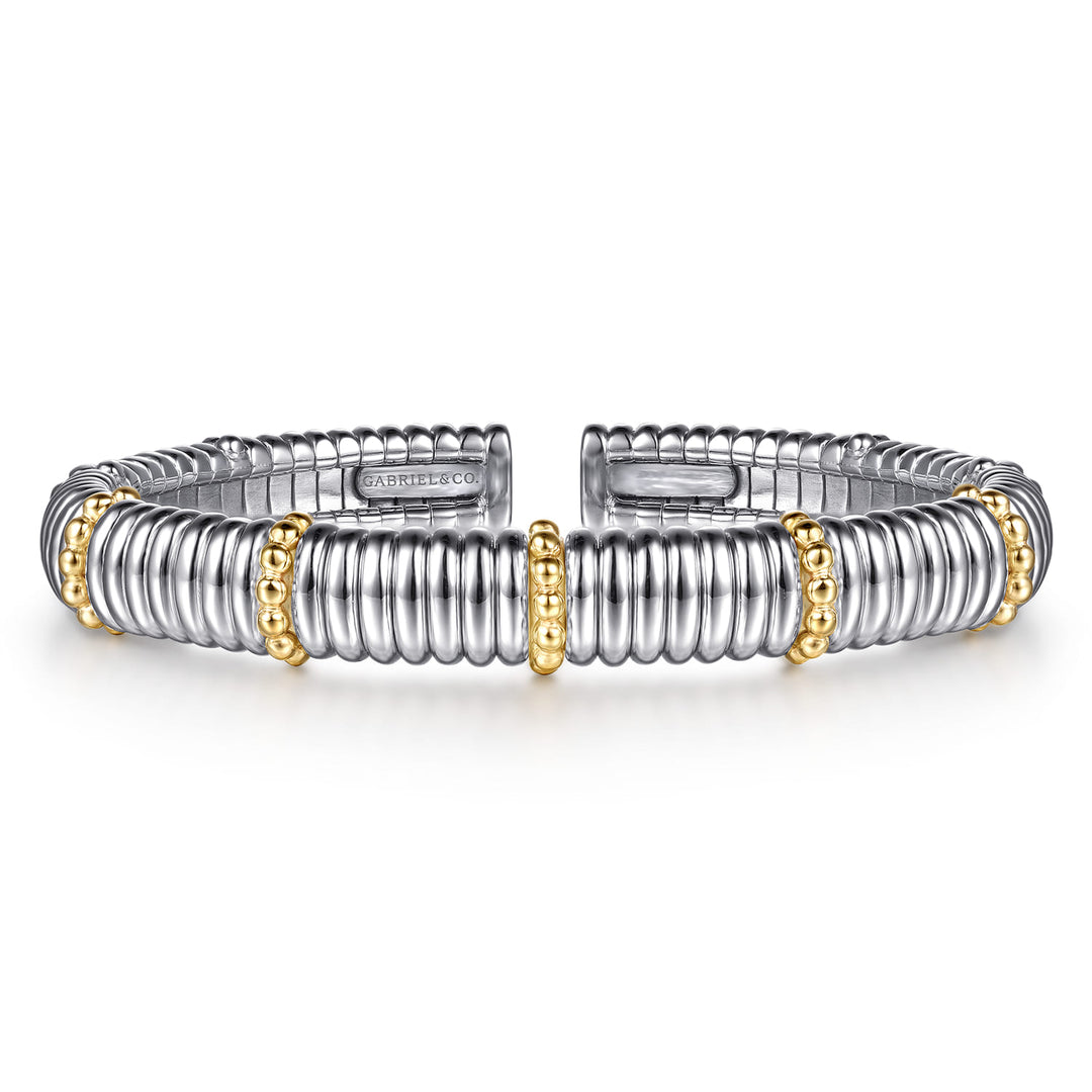 14K Gold & Sterling Silver Shrimp Textured Split Bangle Bracelet