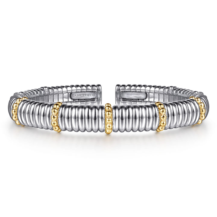14K Gold & Sterling Silver Shrimp Textured Split Bangle Bracelet