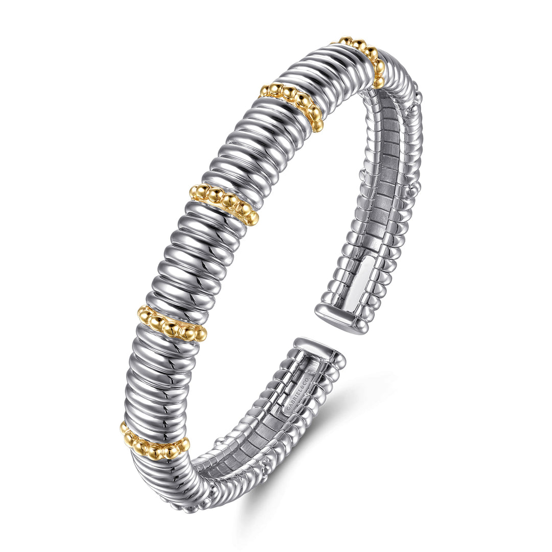 14K Gold & Sterling Silver Shrimp Textured Split Bangle Bracelet