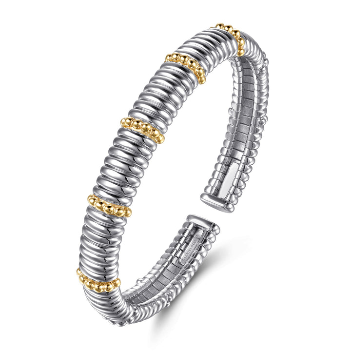 14K Gold & Sterling Silver Shrimp Textured Split Bangle Bracelet