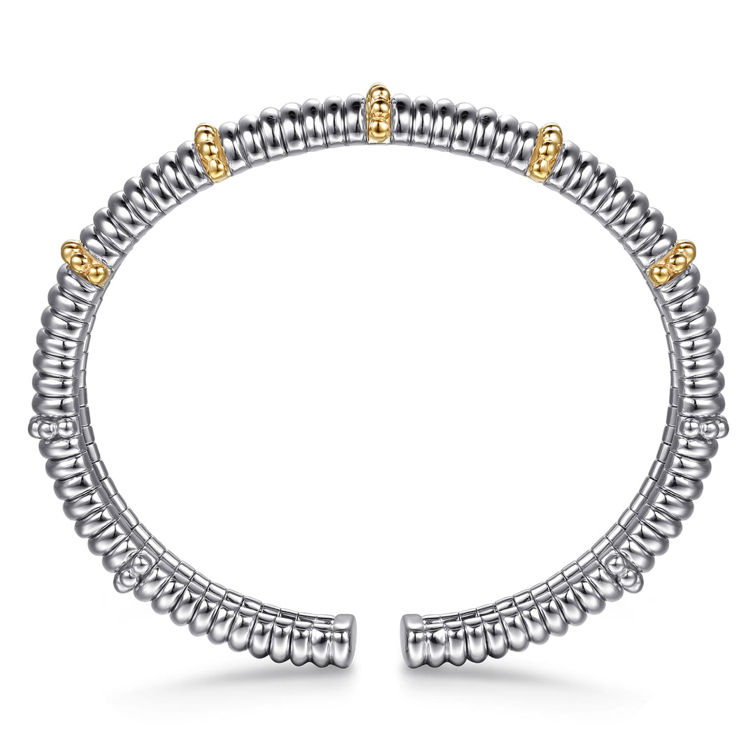 14K Gold & Sterling Silver Shrimp Textured Split Bangle Bracelet