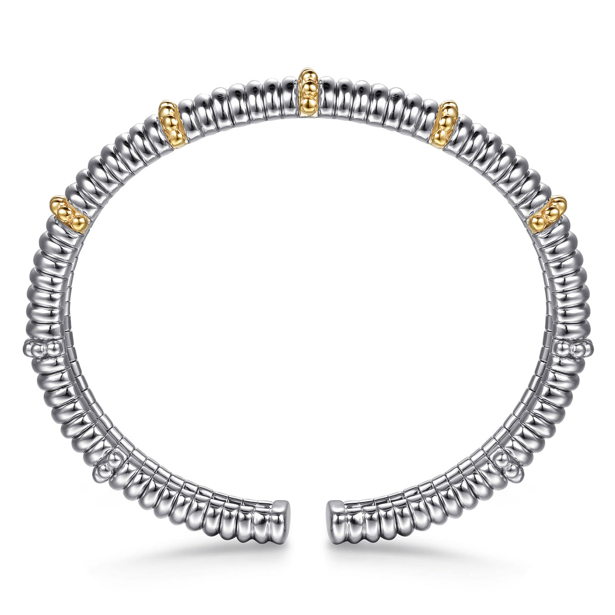 14K Gold & Sterling Silver Shrimp Textured Split Bangle Bracelet