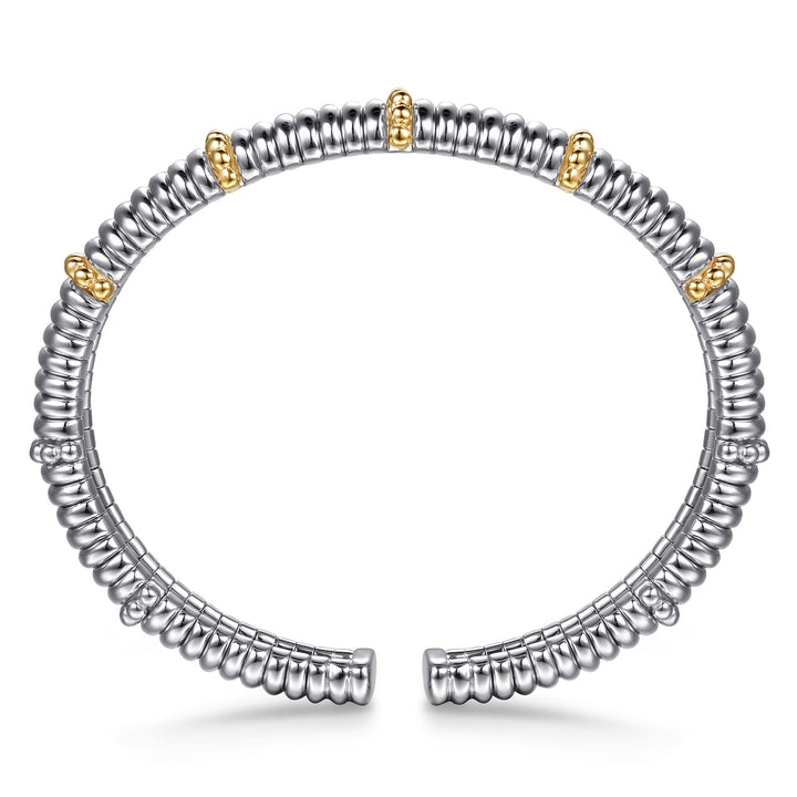 14K Gold & Sterling Silver Shrimp Textured Split Bangle Bracelet