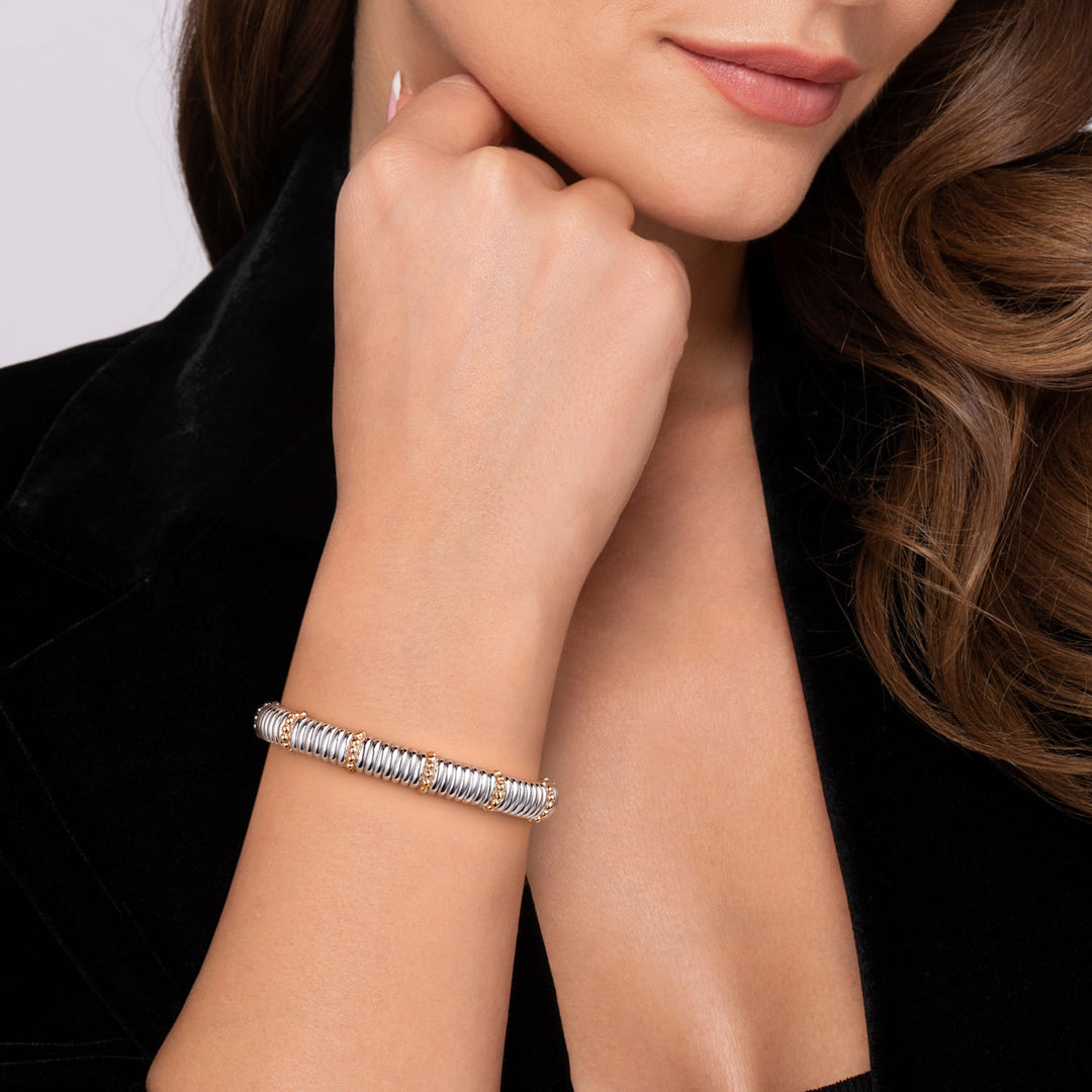 14K Gold & Sterling Silver Shrimp Textured Split Bangle Bracelet