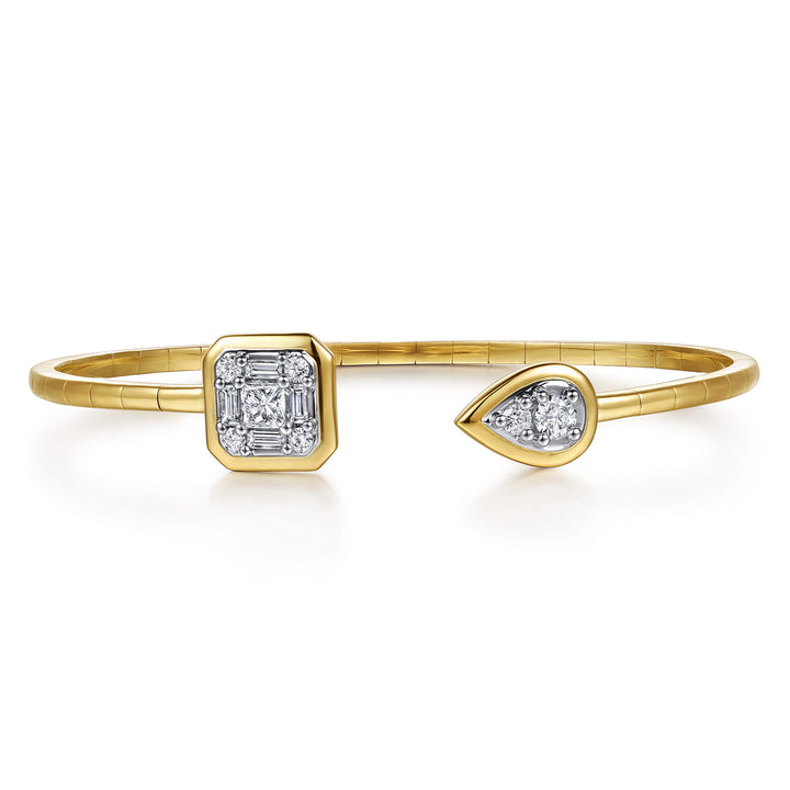 14K Two-Tone Gold Pear Cushion Bangle Bracelet