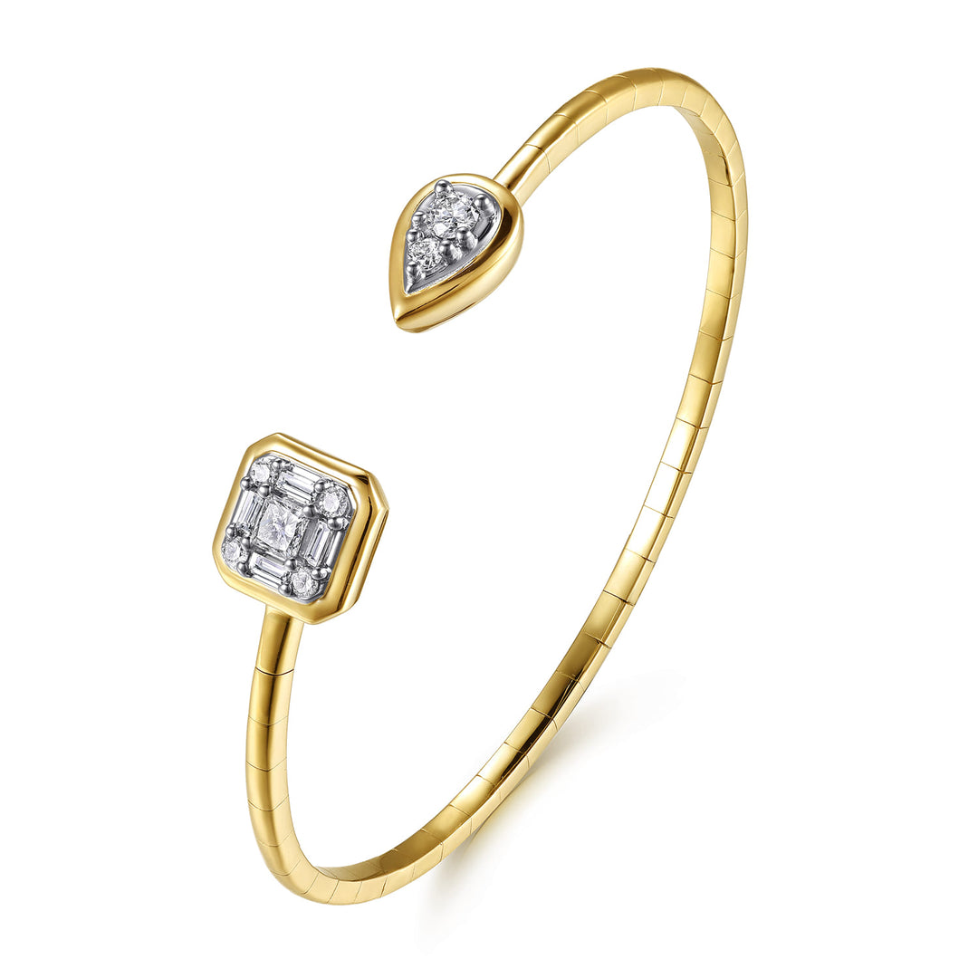 14K Two-Tone Gold Pear Cushion Bangle Bracelet