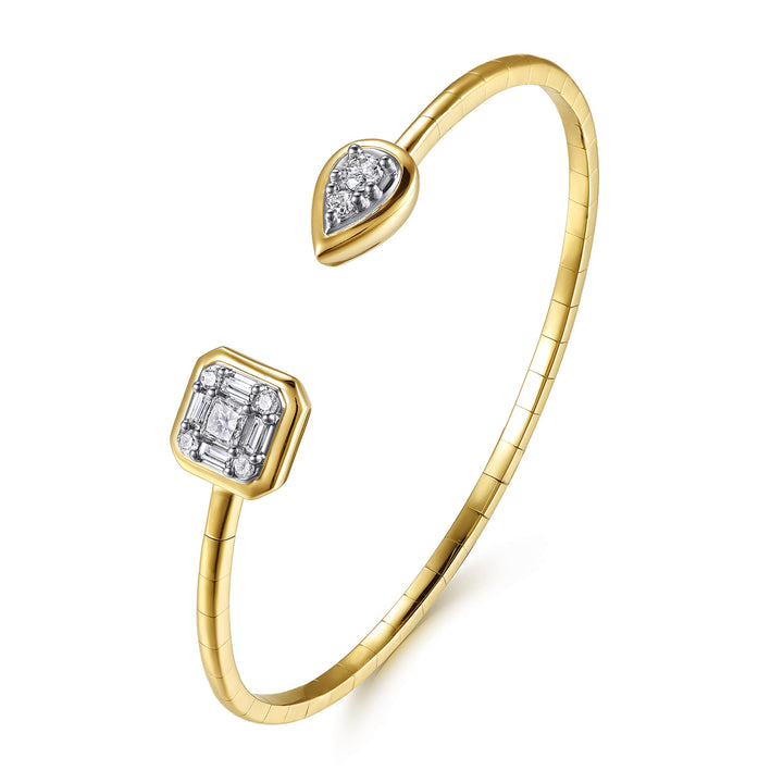14K Two-Tone Gold Pear Cushion Bangle Bracelet