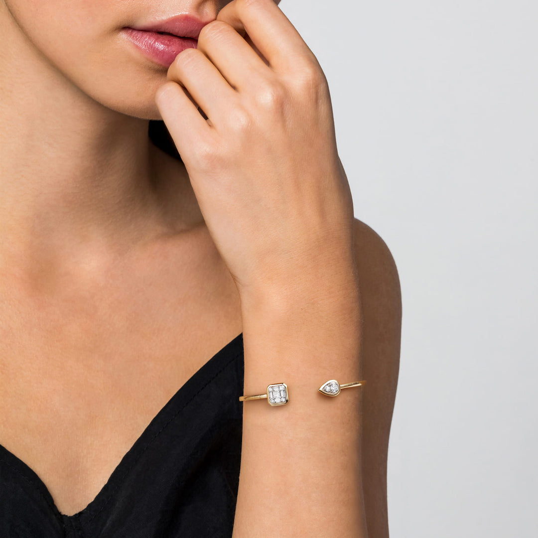 14K Two-Tone Gold Pear Cushion Bangle Bracelet