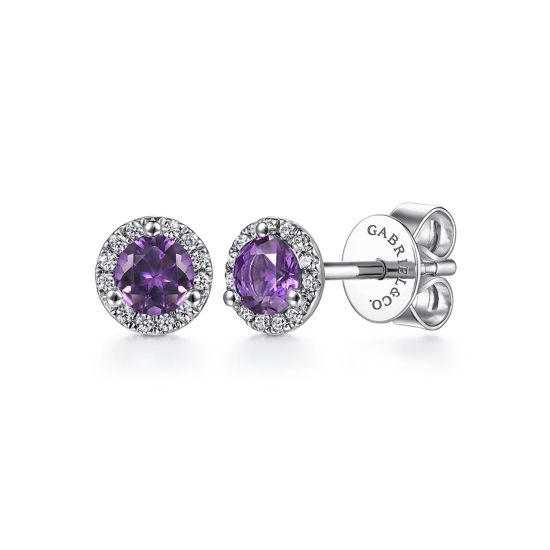 Gaby 14K White Gold Amethyst Halo Stud Earrings