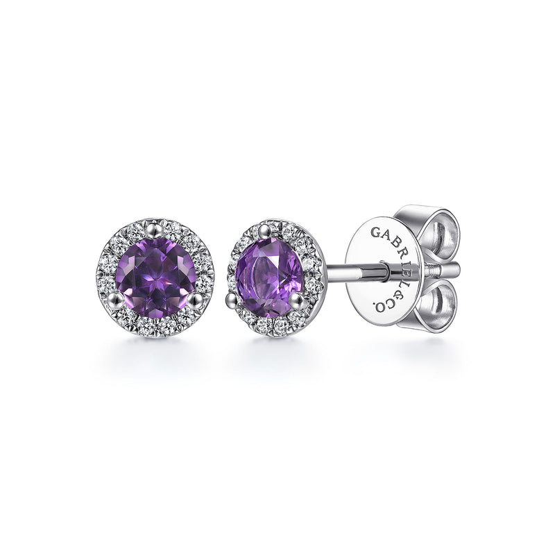 Gaby 14K White Gold Amethyst Halo Stud Earrings