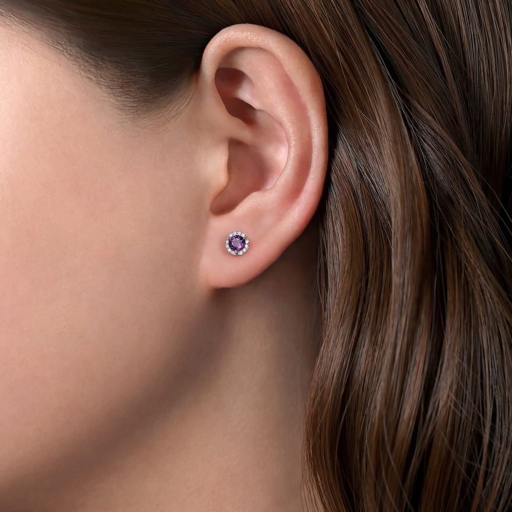 Gaby 14K White Gold Amethyst Halo Stud Earrings